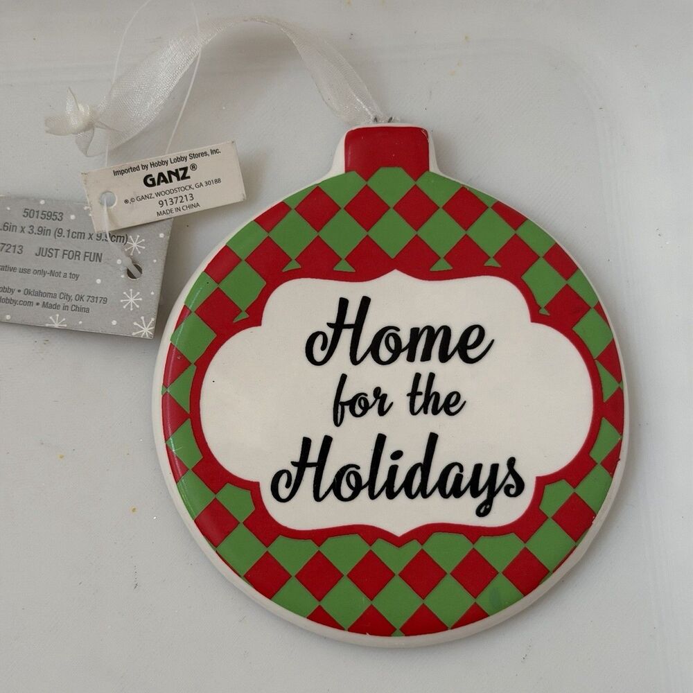 GANZ Home for the Holidays Christmas Ornament Red Green 3.9” Hobby Lobby Ceramic